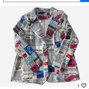 Touch Me Newspaper Print Blazer Jacket Sz Large Padded Shoulder Sz medium 6 NWOT